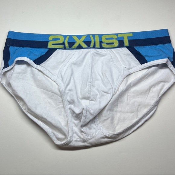 2xist Men's White Briefs with Blue and Yellow Waistband - Picture 1 of 1
